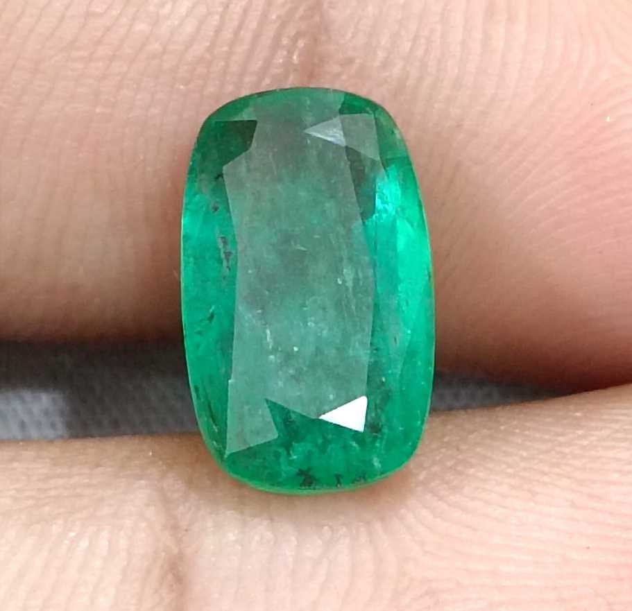 3.99ct deep green colour cushion cut Zambian emerald stone