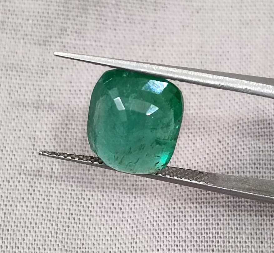 4.25ct medium deep green cushion cut Zambian emerald natural 