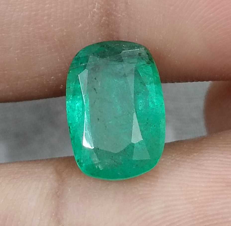 4.87ct medium deep green cushion cut Zambian emerald gem