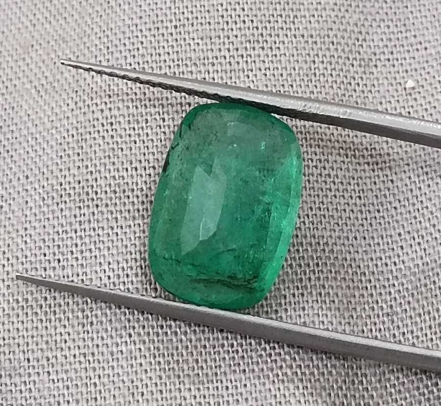 4.87ct medium deep green cushion cut Zambian emerald gem