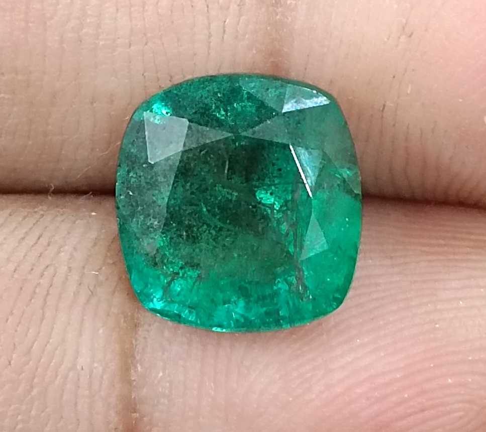 5.50ct deep green cushion cut natural Zambian emerald