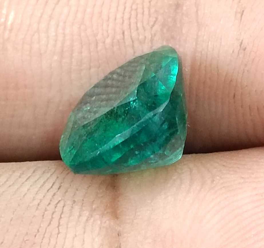 5.50ct deep green cushion cut natural Zambian emerald