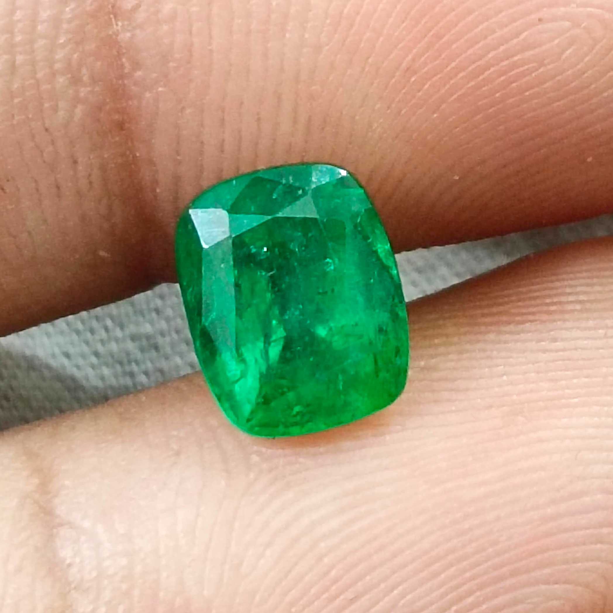 2.07ct Vivid medium deep Panjshir emerald cushion cut certified natural gemstone /