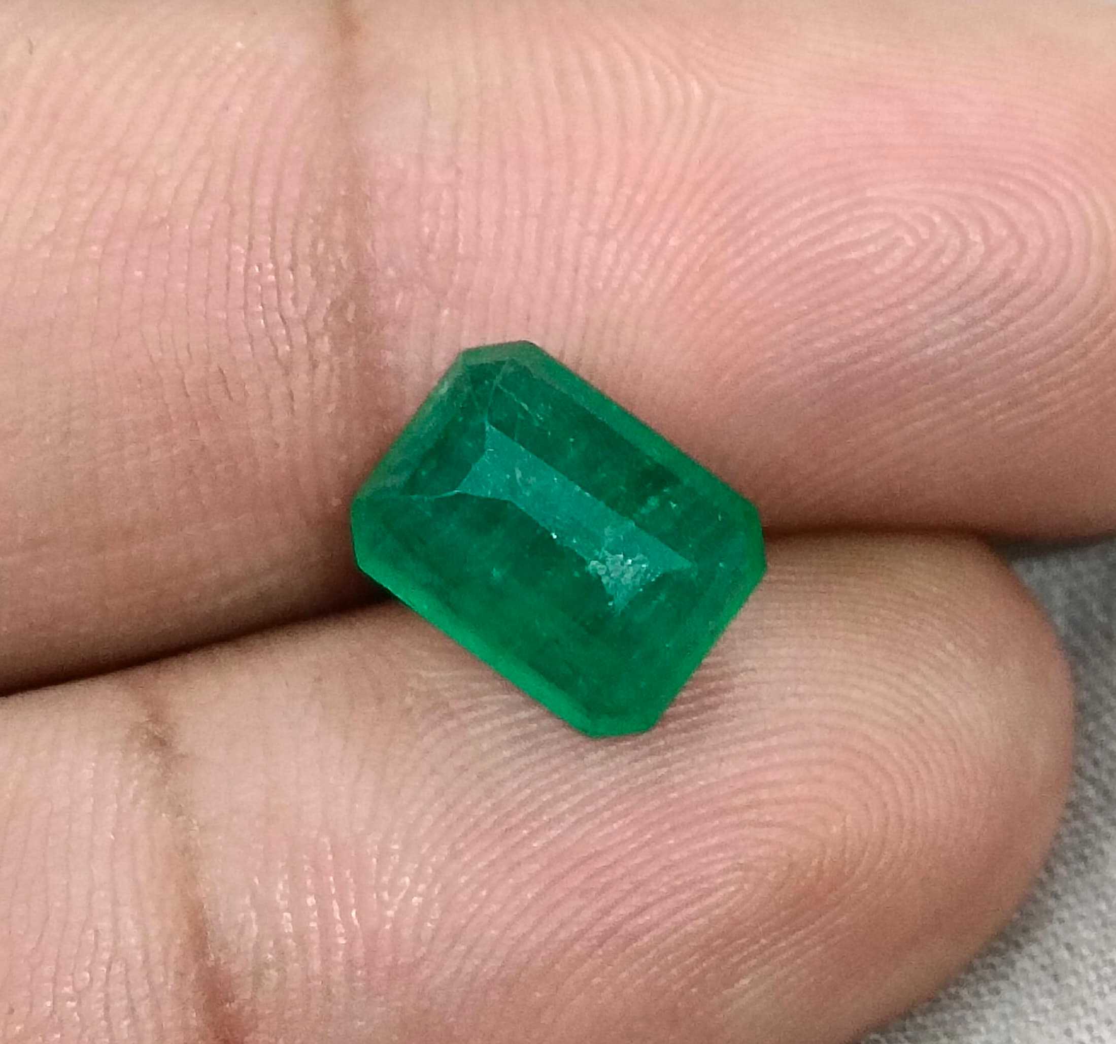 3.13ct GSI USA certified Zambian emerald octagon cut medium green stone