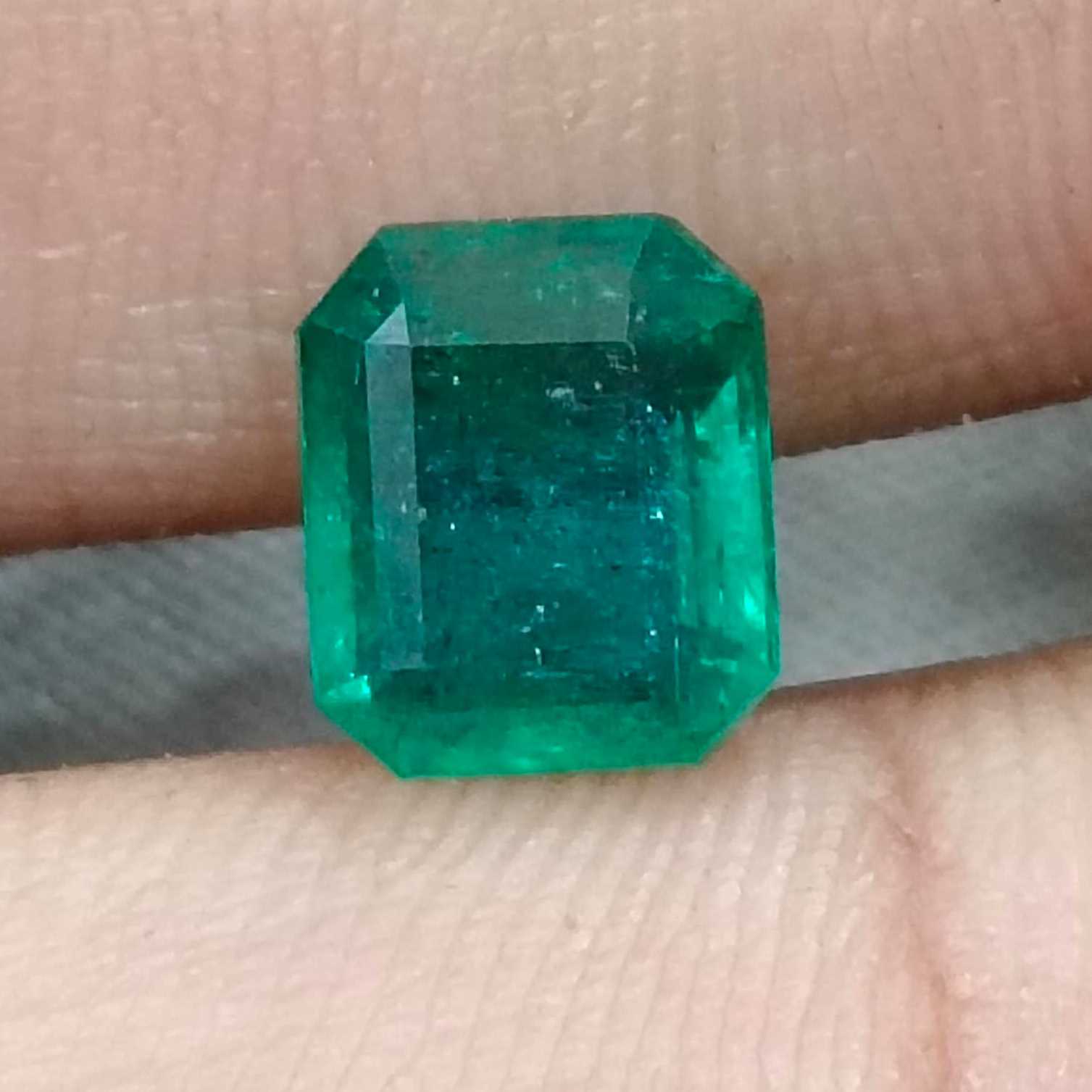 2.45ct Deep green certified octagon cut natural Zambian emerald