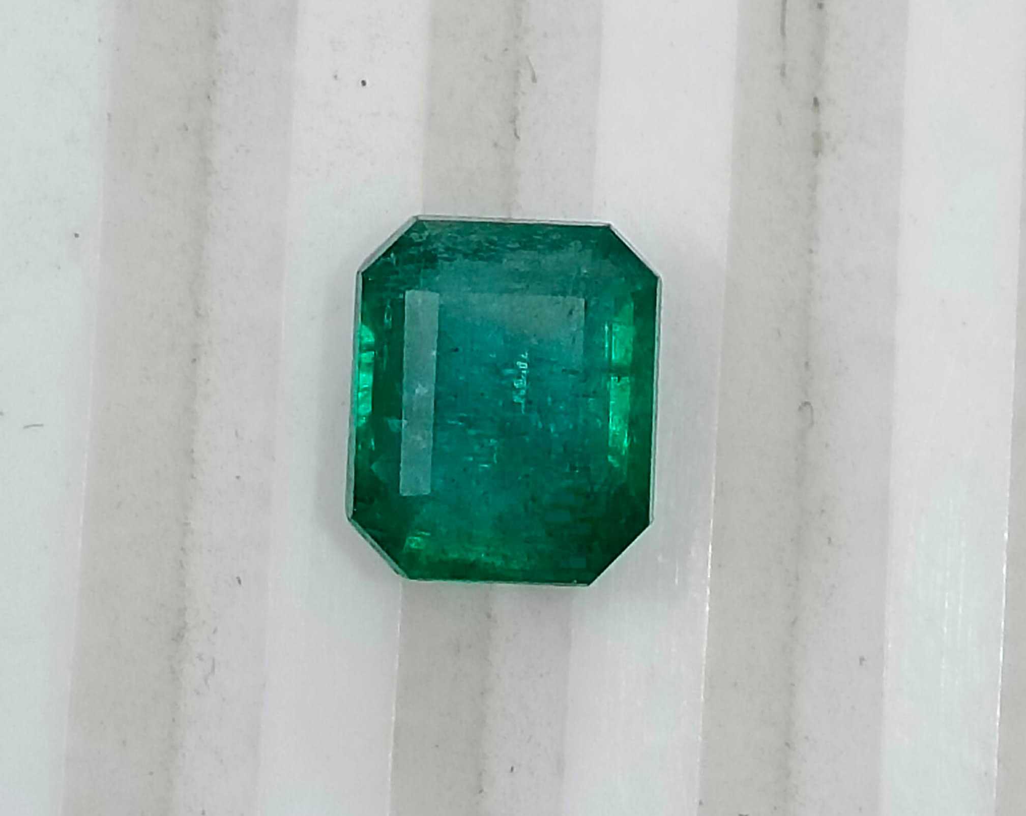 2.45ct Deep green certified octagon cut natural Zambian emerald