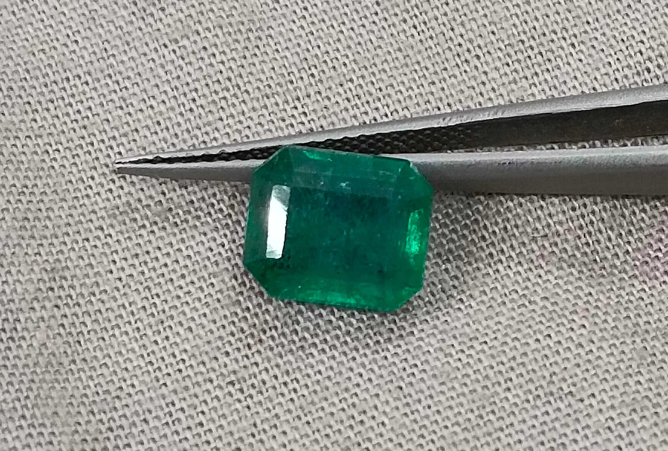 2.45ct Deep green certified octagon cut natural Zambian emerald