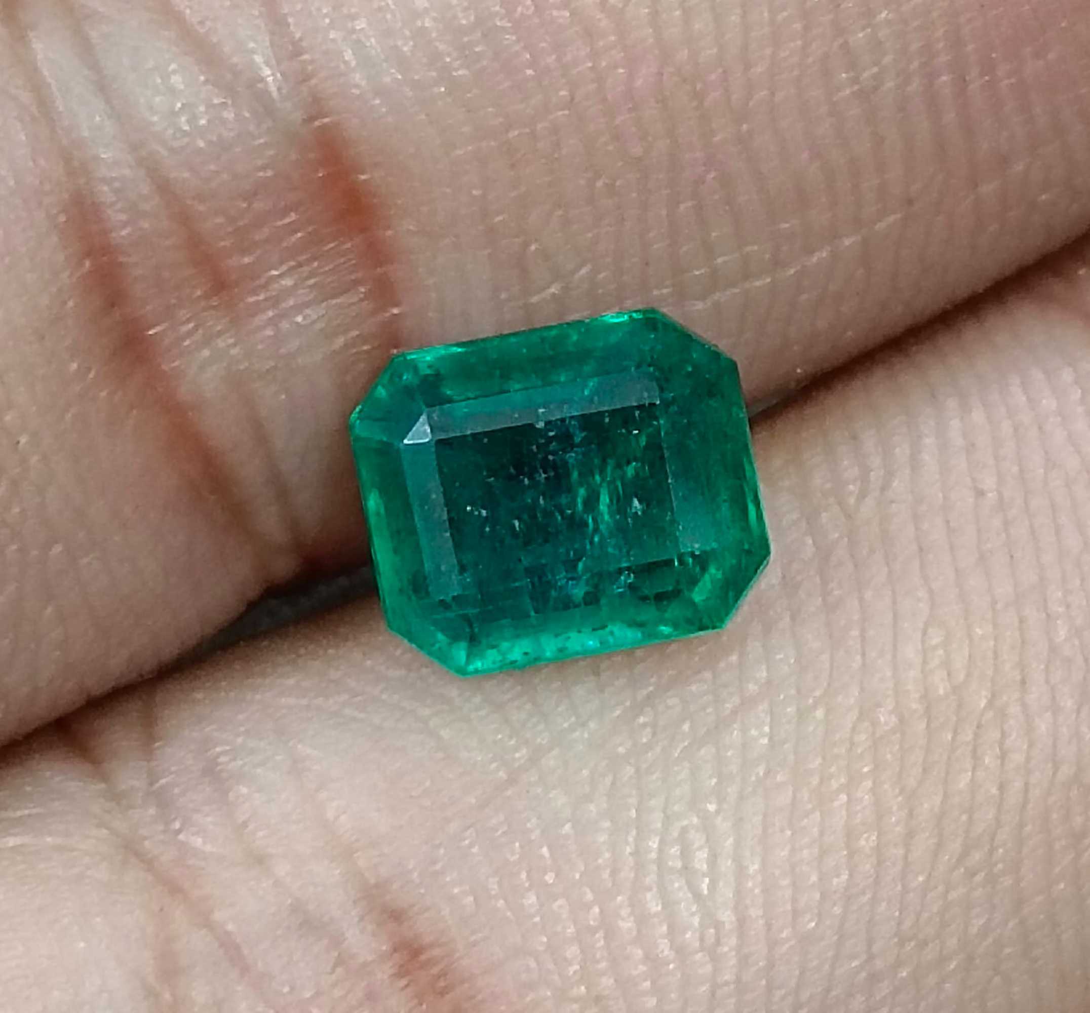 2.45ct Deep green certified octagon cut natural Zambian emerald