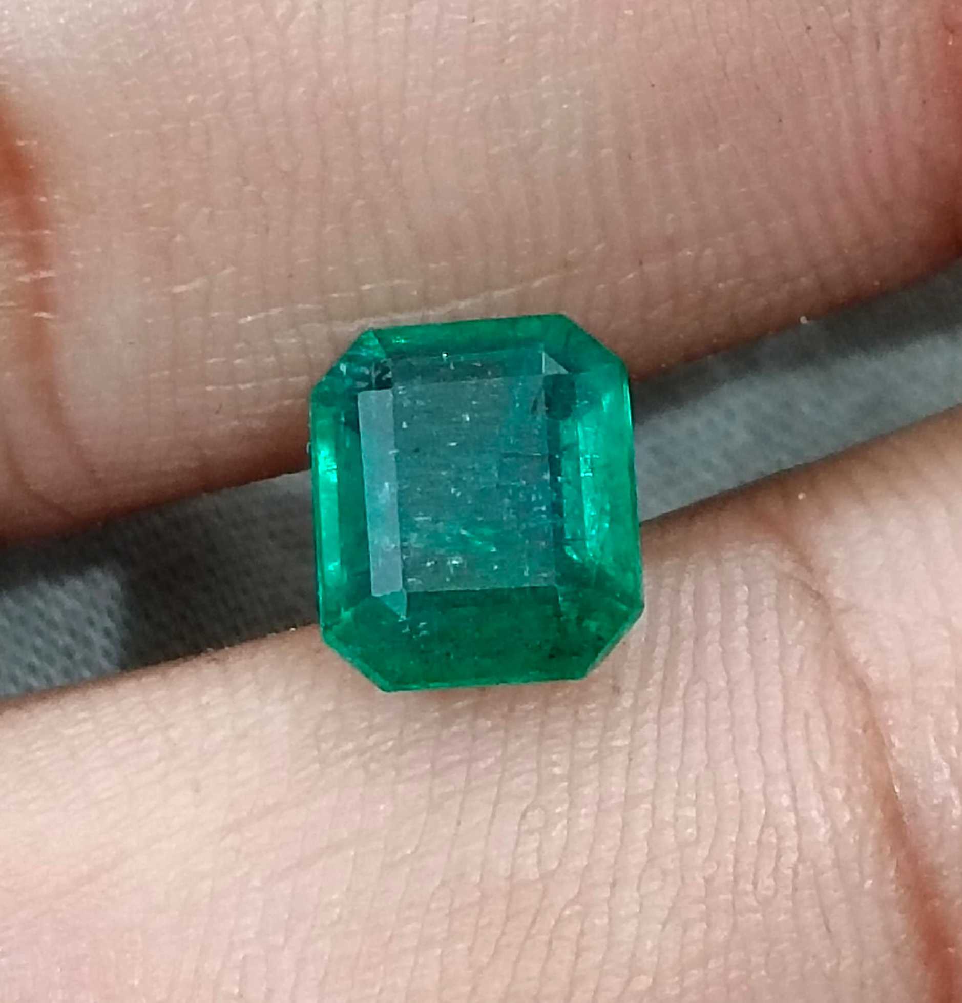 2.45ct Deep green certified octagon cut natural Zambian emerald