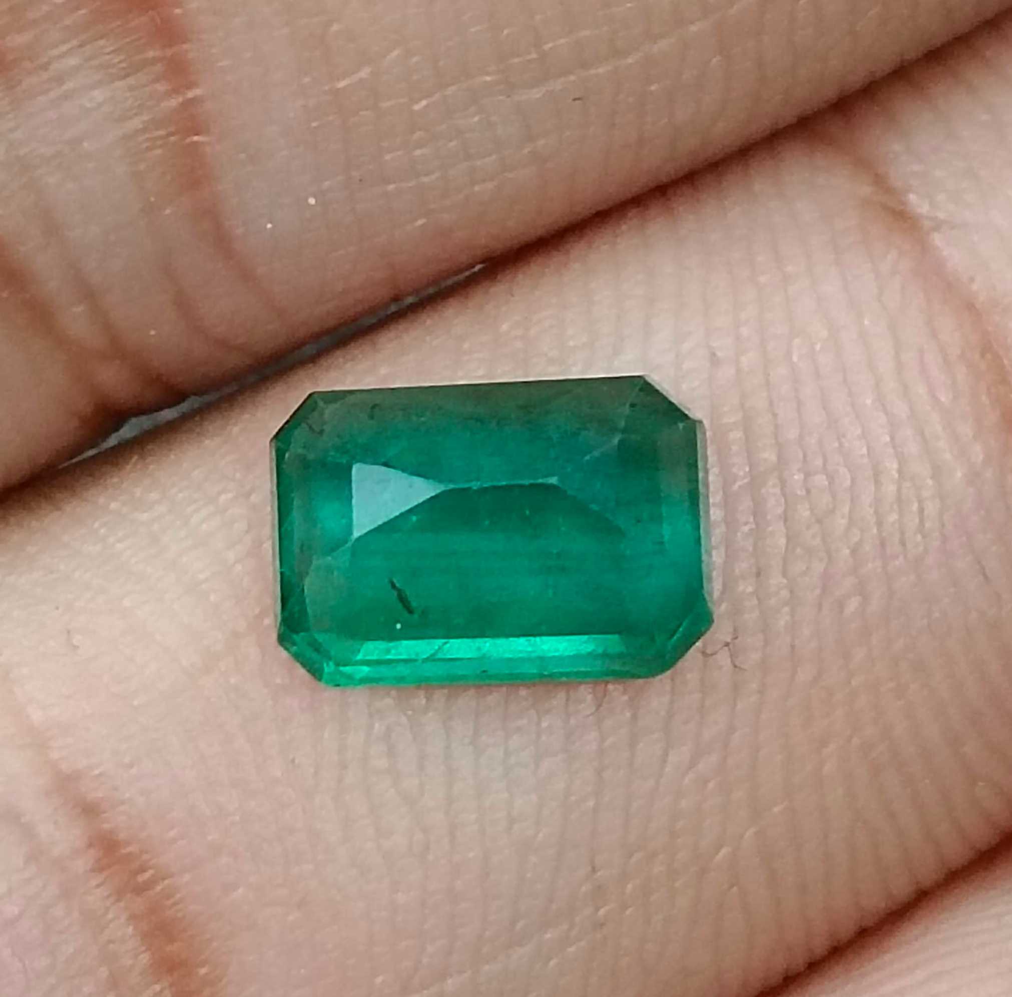 2.08ct Deep green GSI certified natural octagon cut Zambian Emerald
