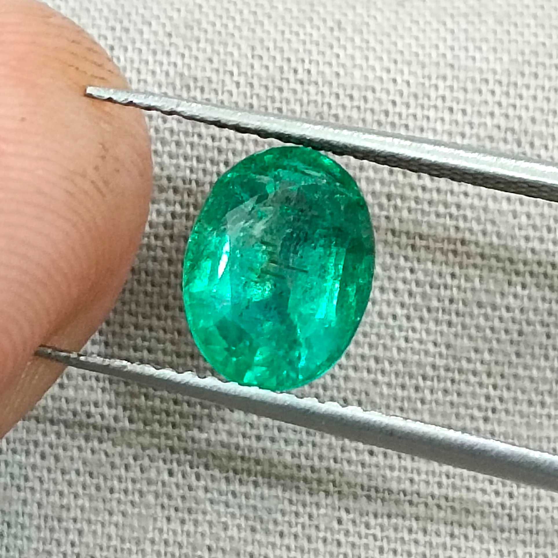 1.92ct GSI USA certified medium deep green oval cut Zambian emerald stone