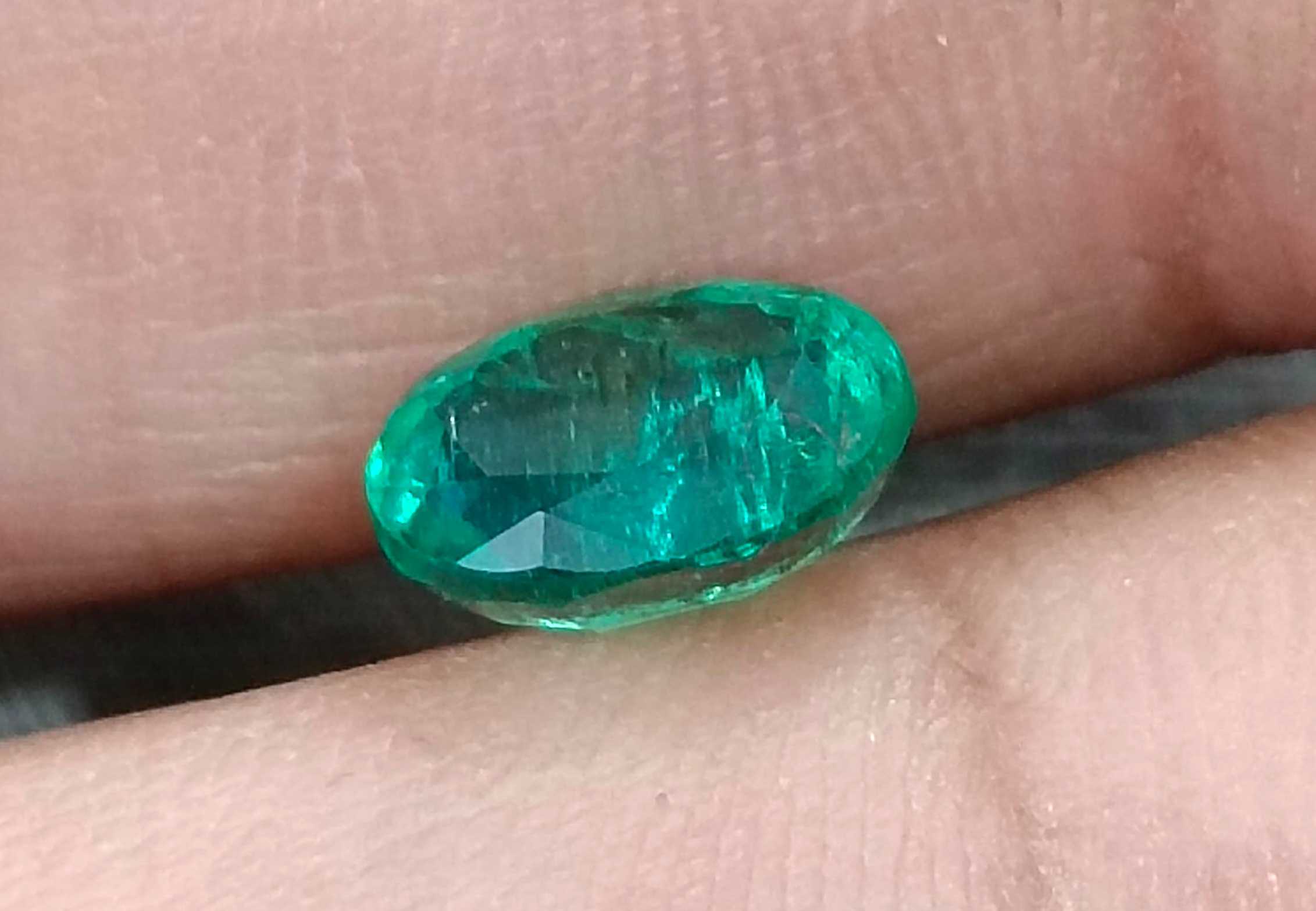 1.92ct GSI USA certified medium deep green oval cut Zambian emerald stone