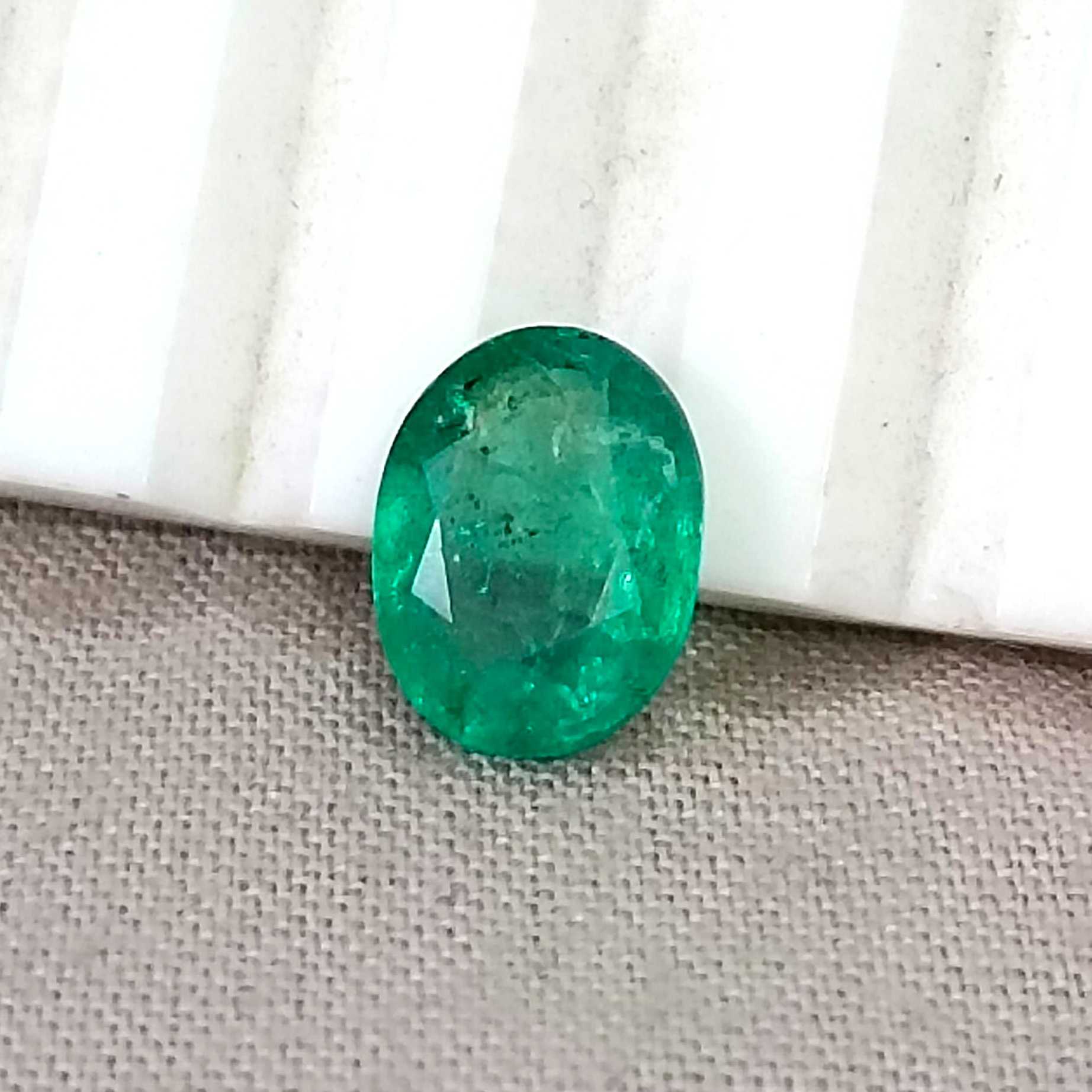1.62ct Certified natural medium green oval cut Zambian emerald gemstone /