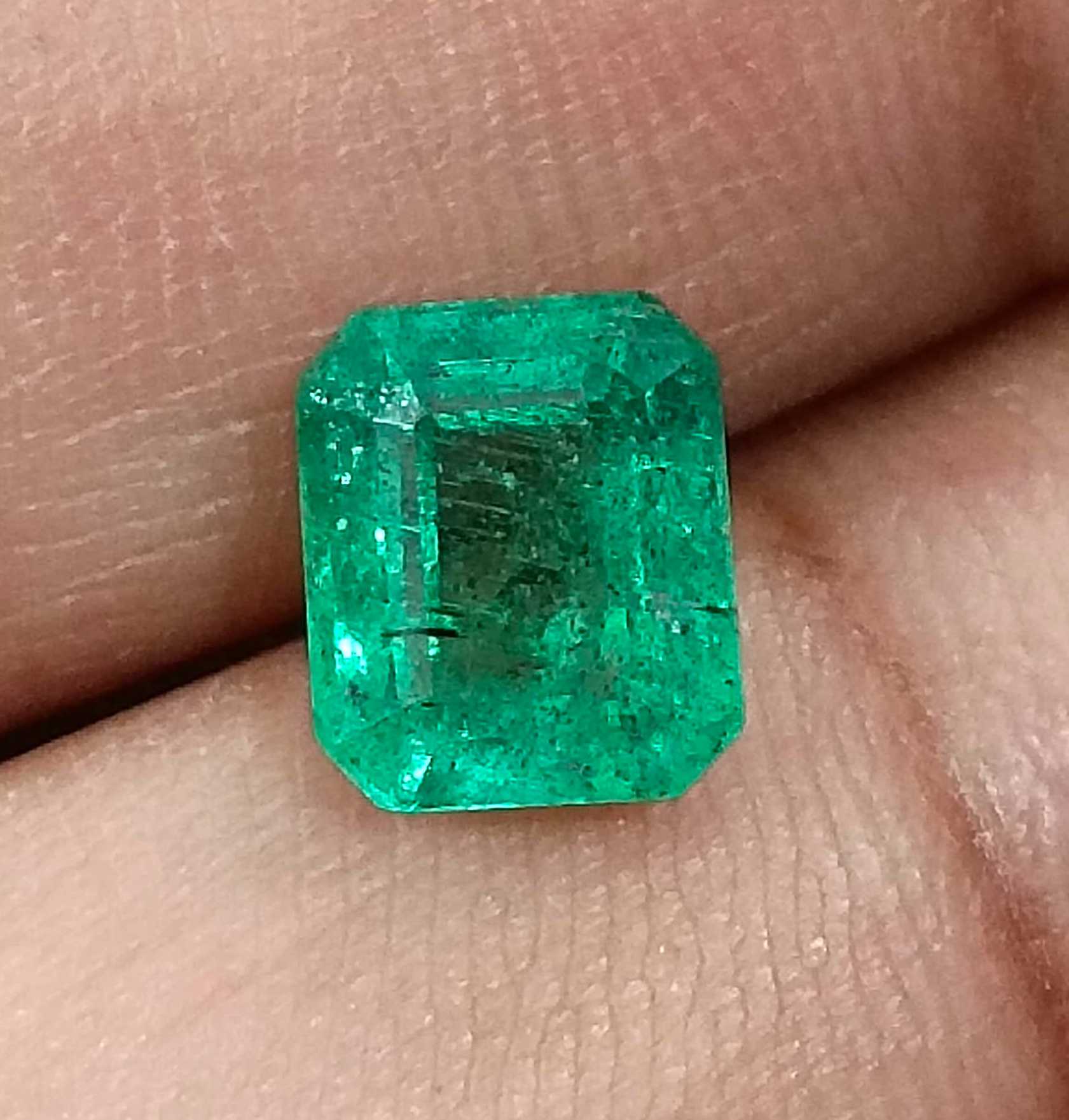 2.57ct GSI USA certified pastel green octagon cut Zambian emerald stone