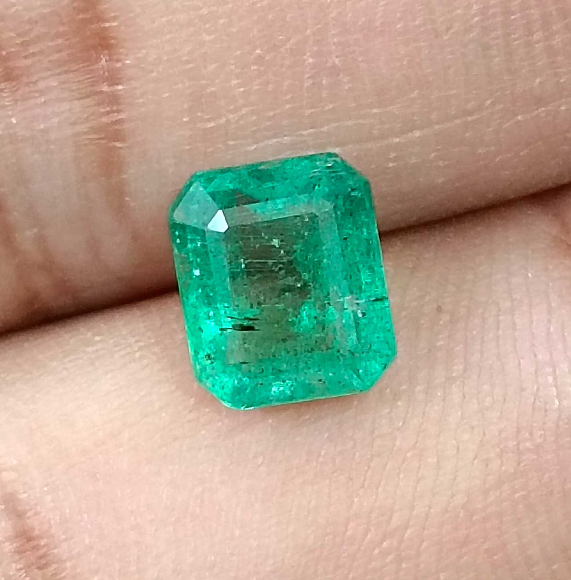 2.57ct GSI USA certified pastel green octagon cut Zambian emerald stone