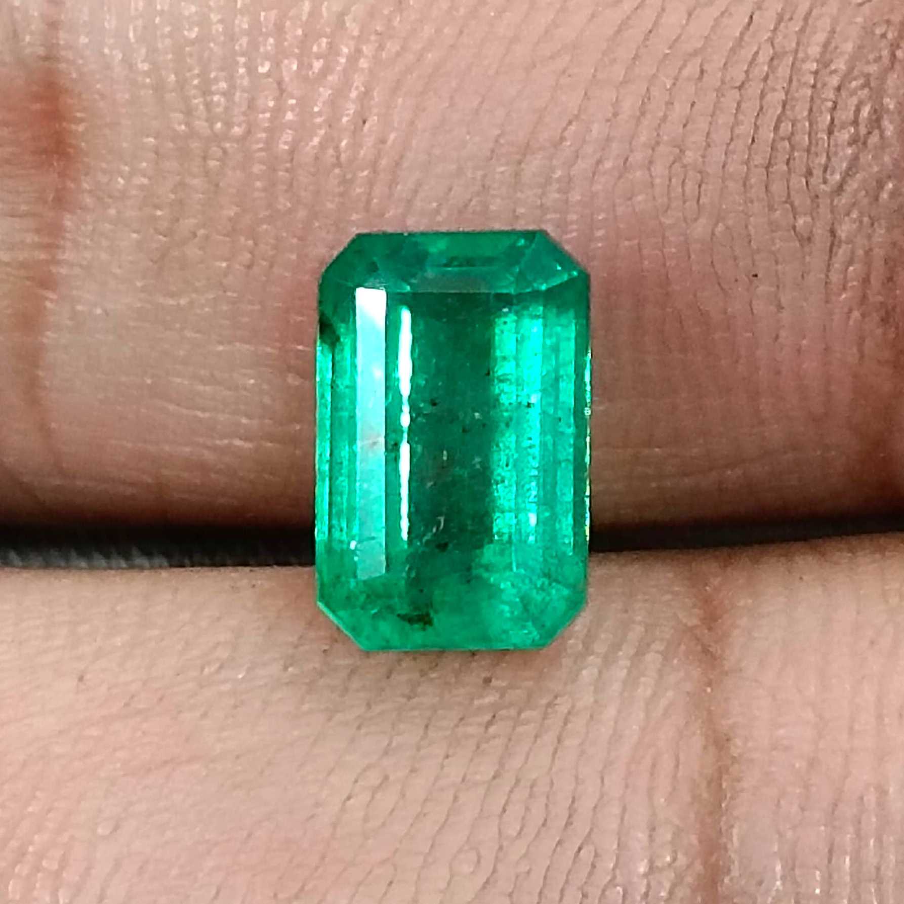 2.63ct GSI USA certified neon green octagon cut natural Zambian emerald gemstone 