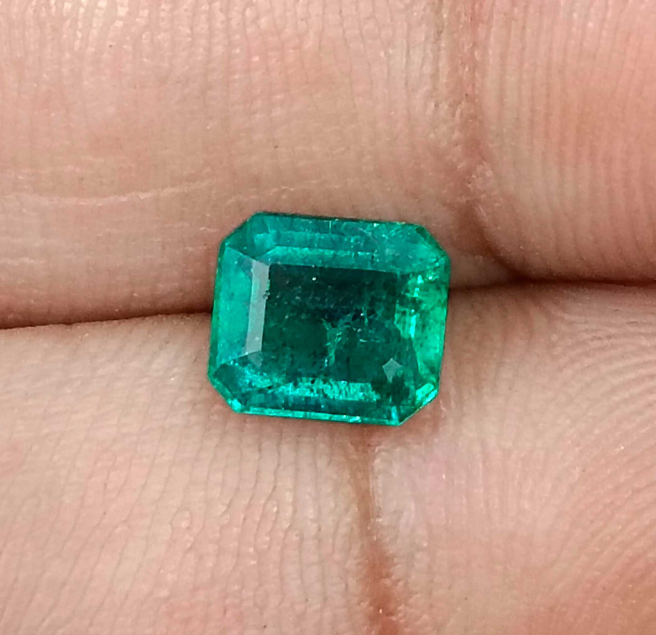 1.49ct Certified natural deep green Zambian emerald octagon cut gemstone