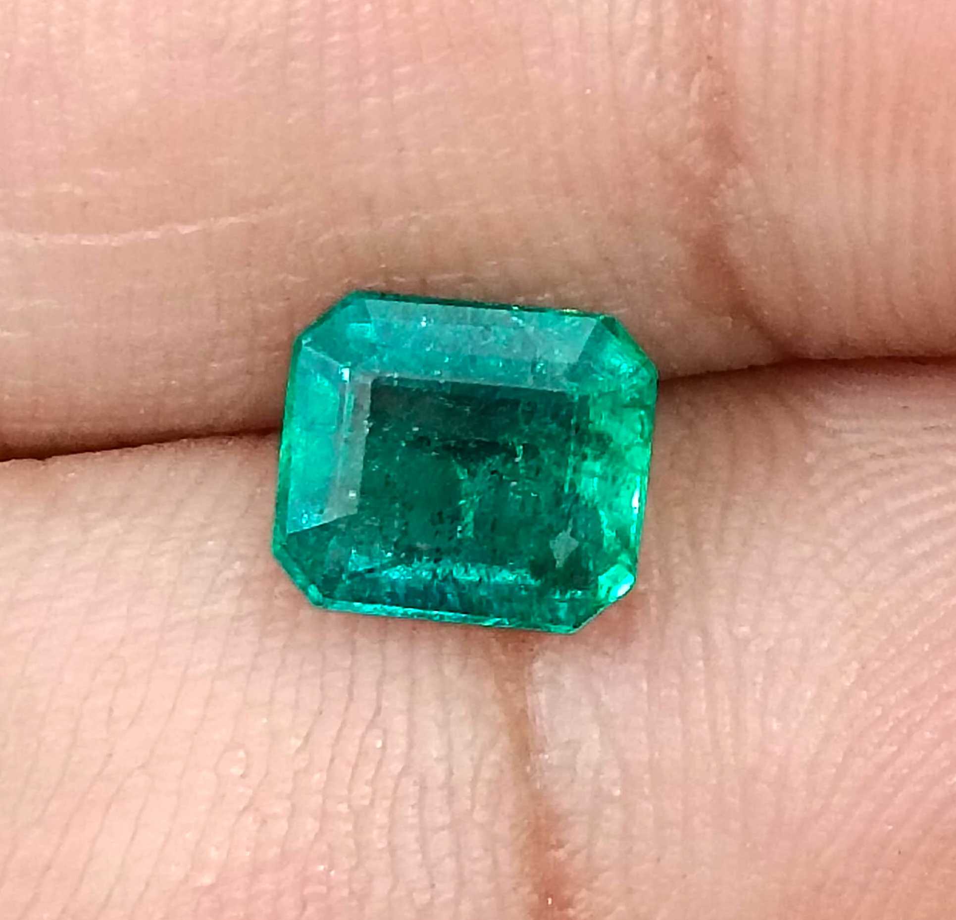 1.49ct Certified natural deep green Zambian emerald octagon cut gemstone