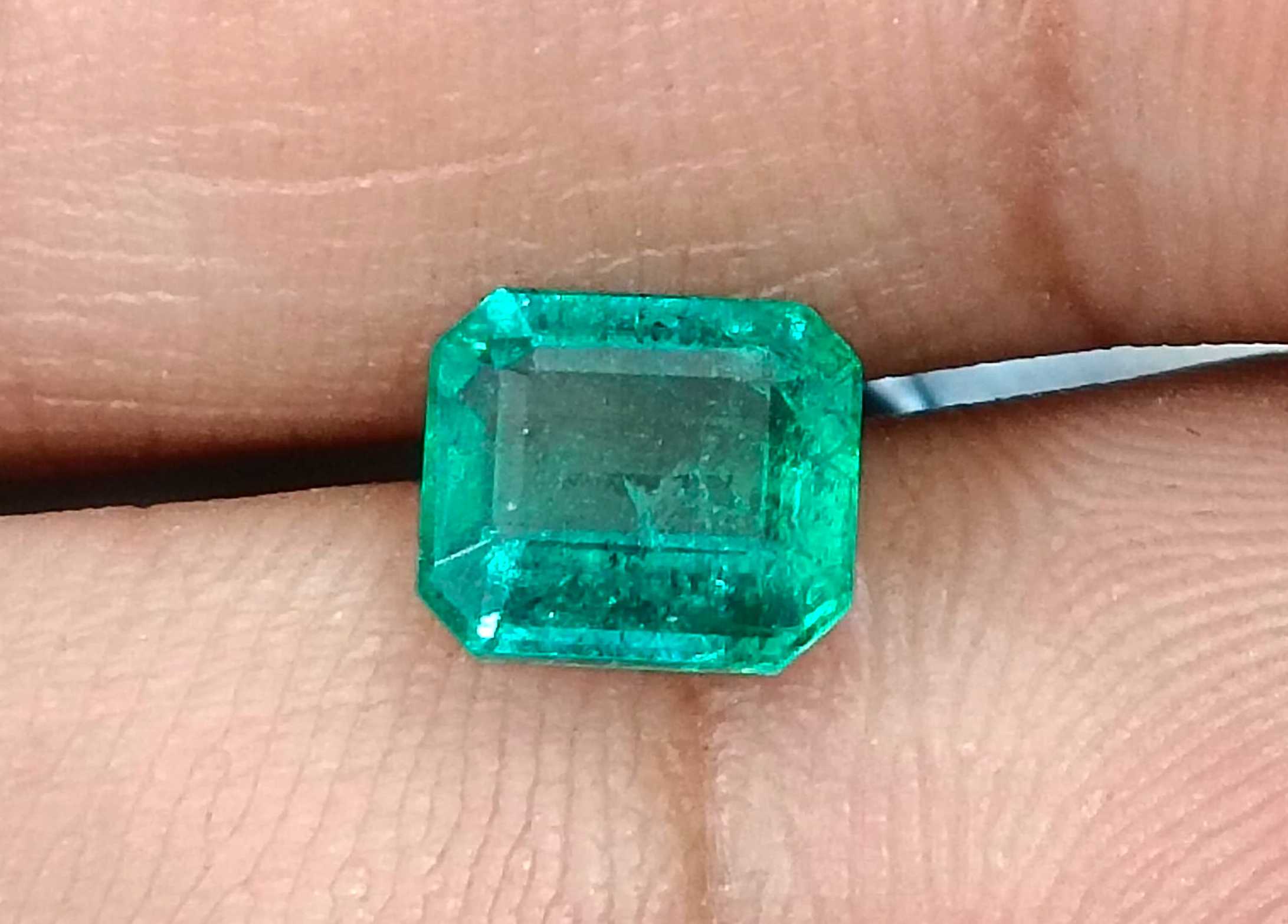 1.49ct Certified natural deep green Zambian emerald octagon cut gemstone