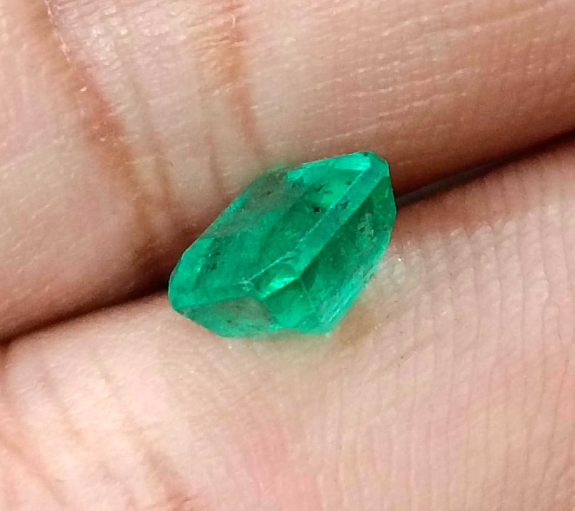 1.60ct GSI certified Zambian emerald medium sea green octagon cut stone 