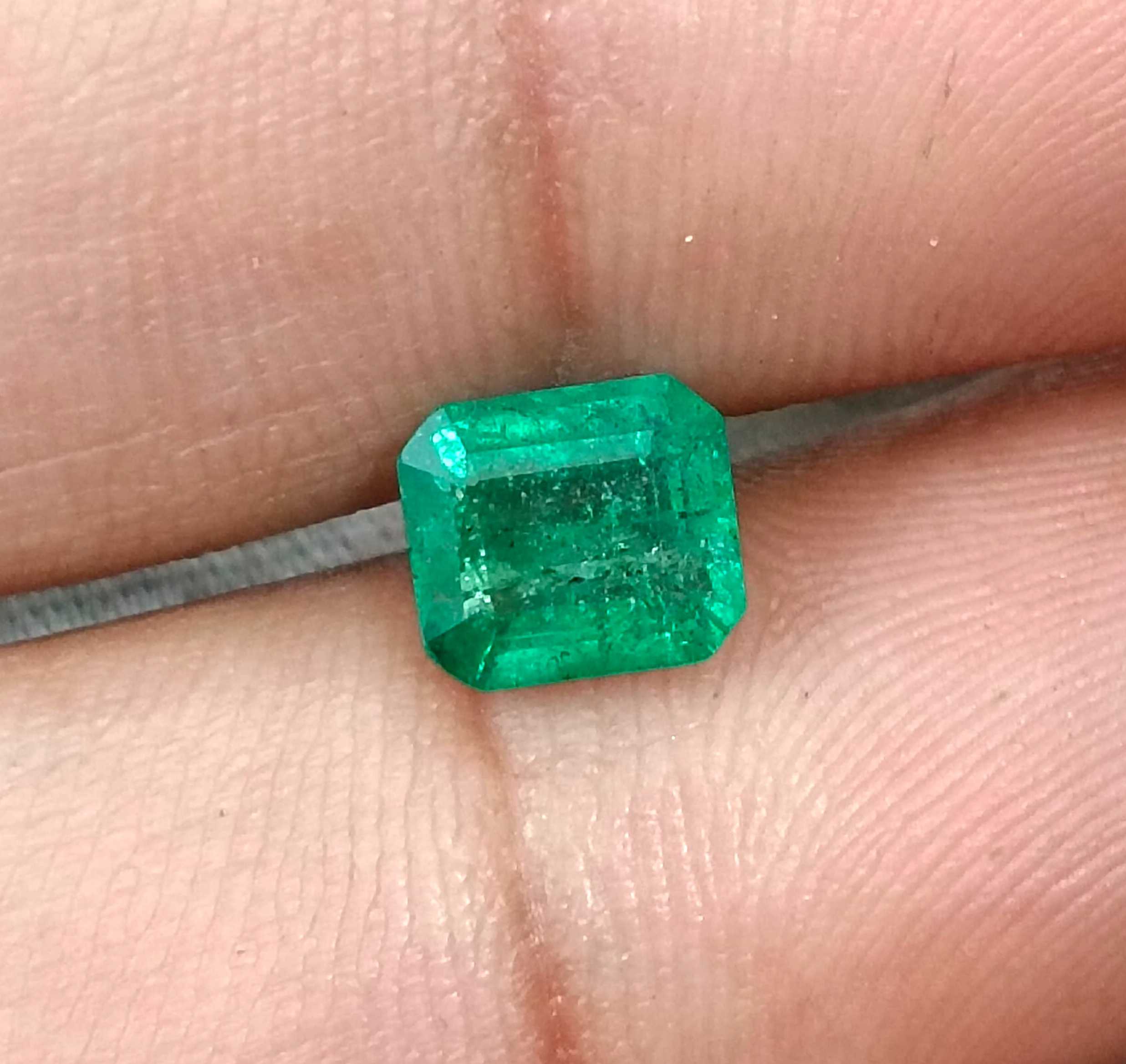 1.57ct Certified medium spring green octagon cut Zambian emerald gemstone 