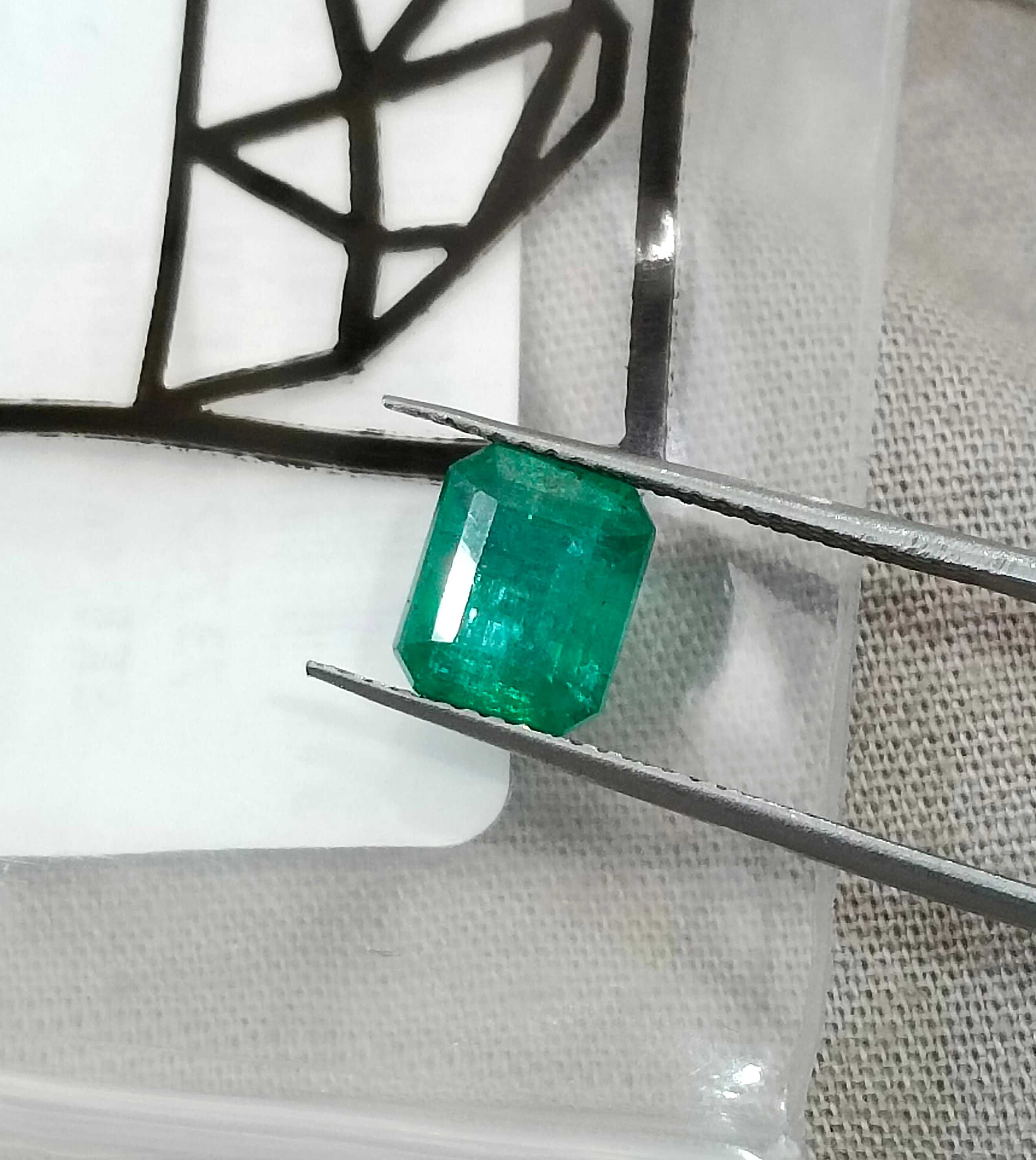 1.97ct GSI USA certified Zambian emerald octagon cut medium deep green stone