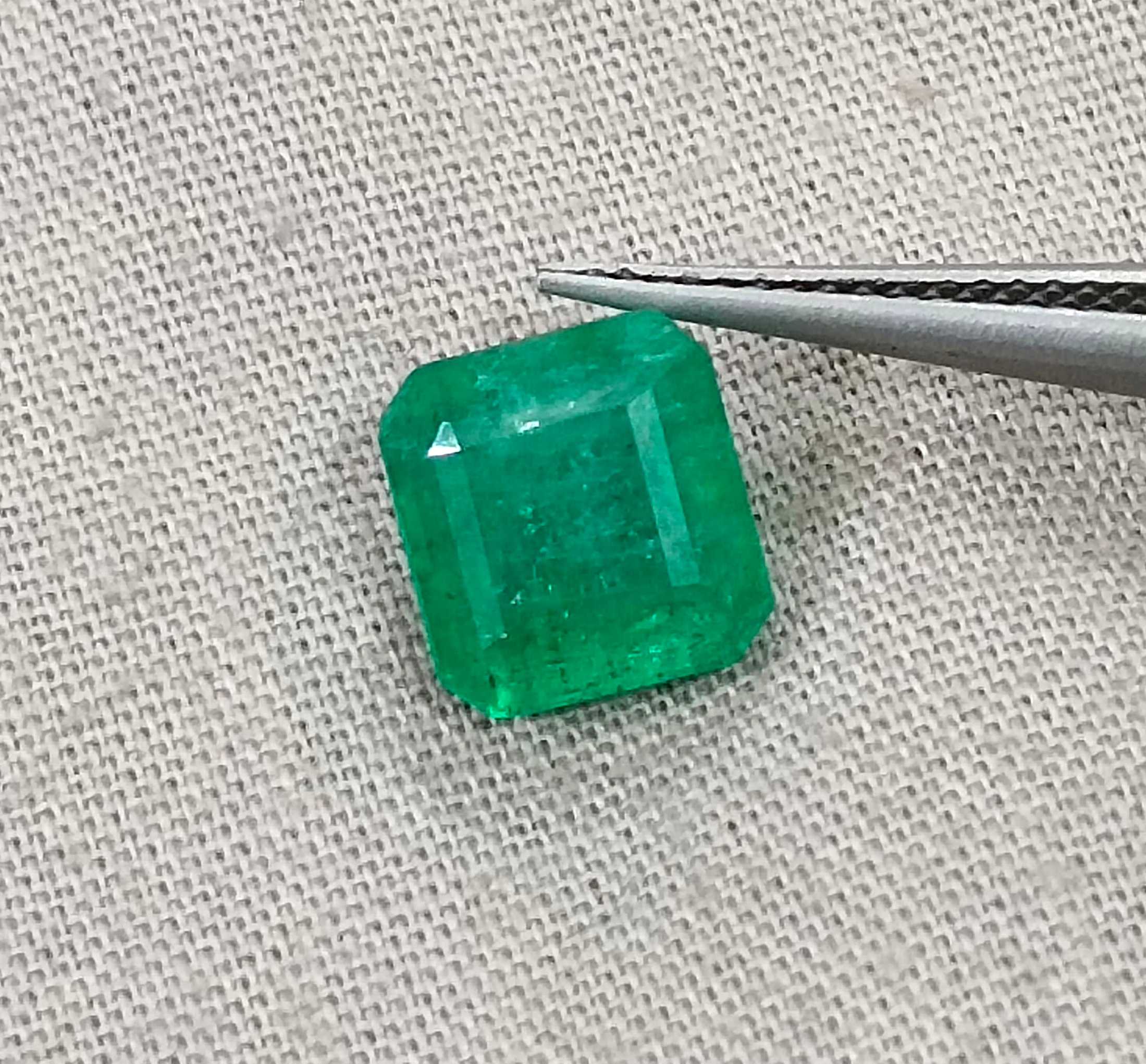 2.97ct GSI certified Zambian emerald medium spring green octagon cut stone