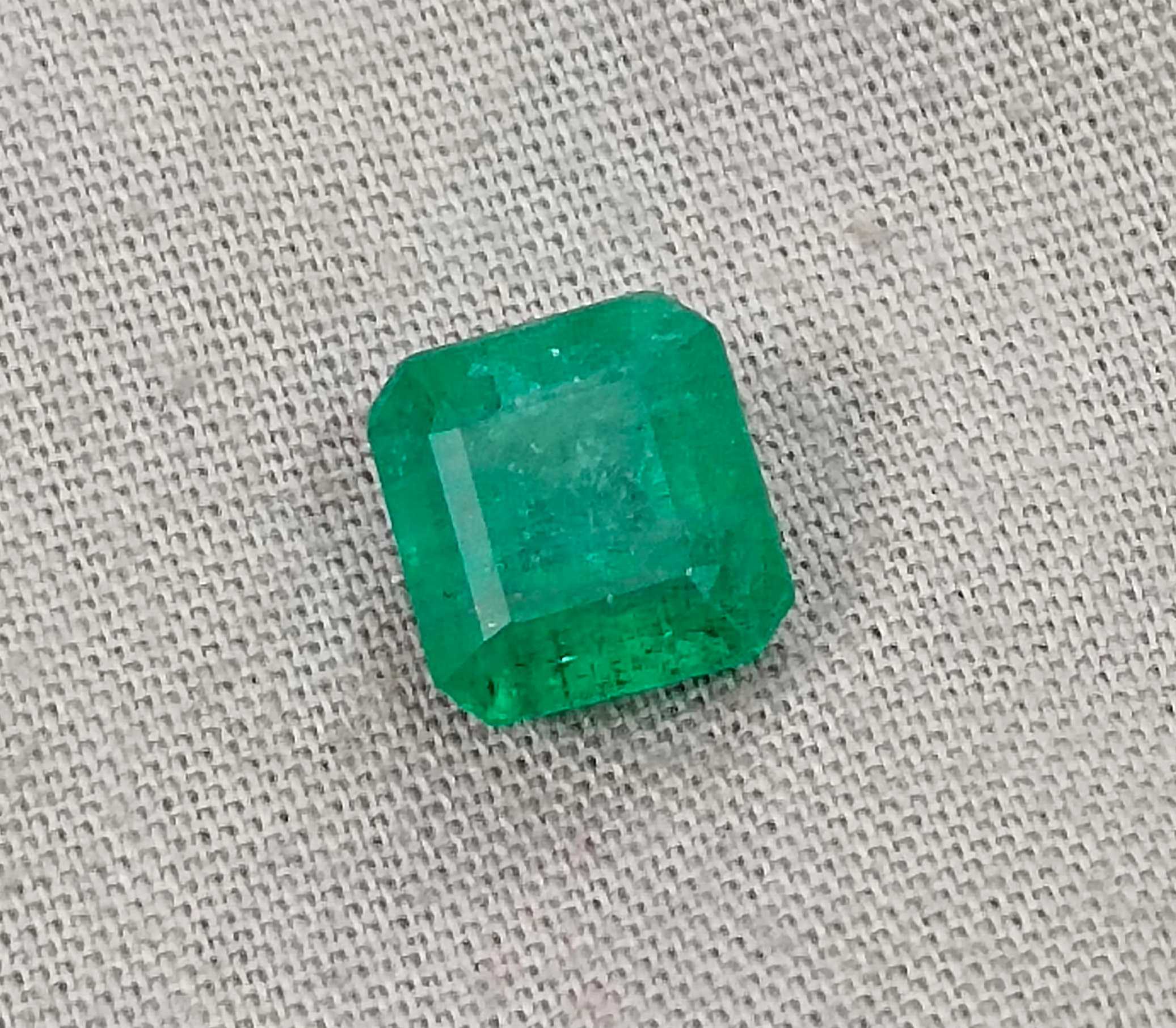 2.97ct GSI certified Zambian emerald medium spring green octagon cut stone