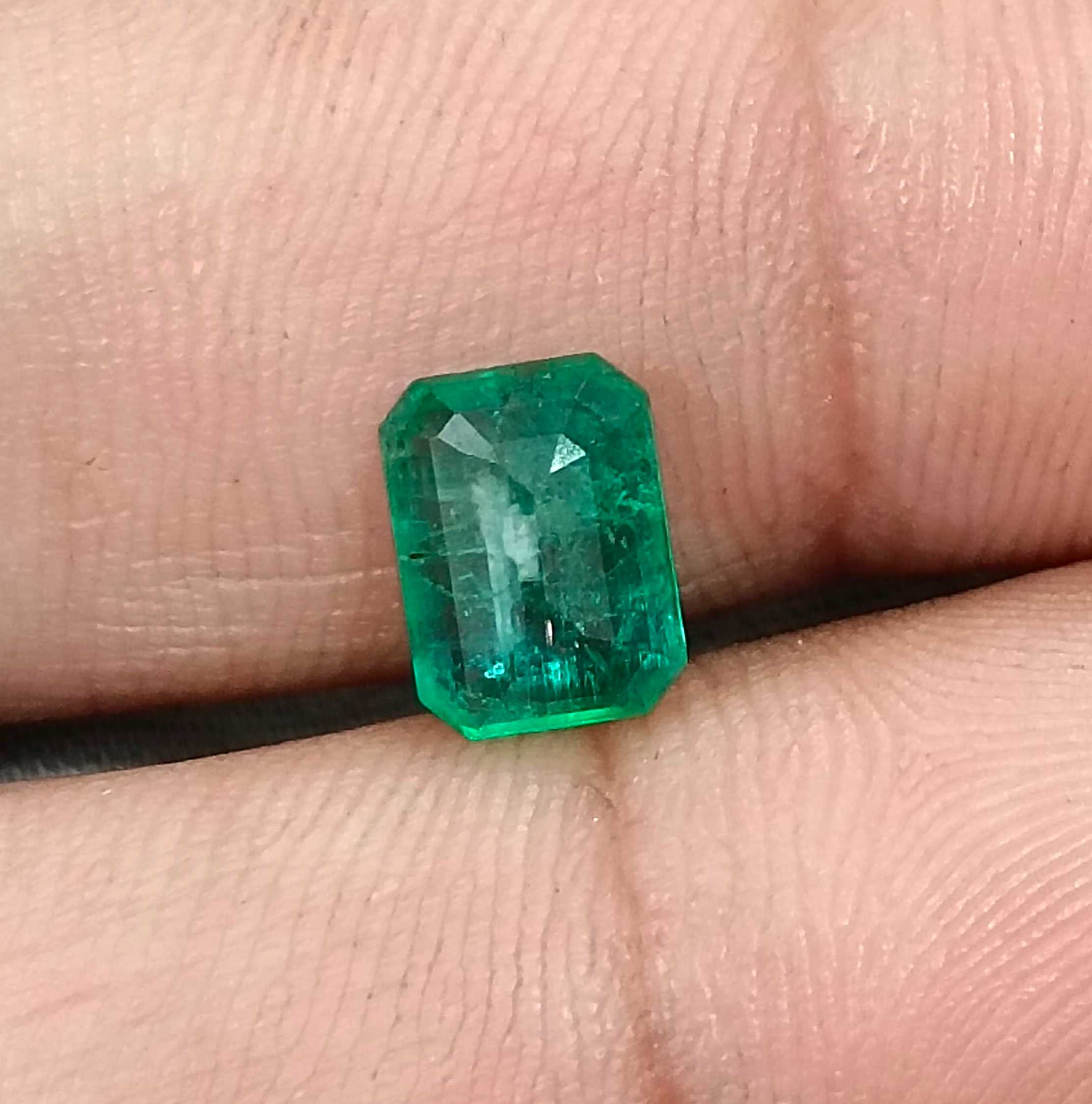 1.67ct GSI certified medium green Zambian emerald octagon cut stone 