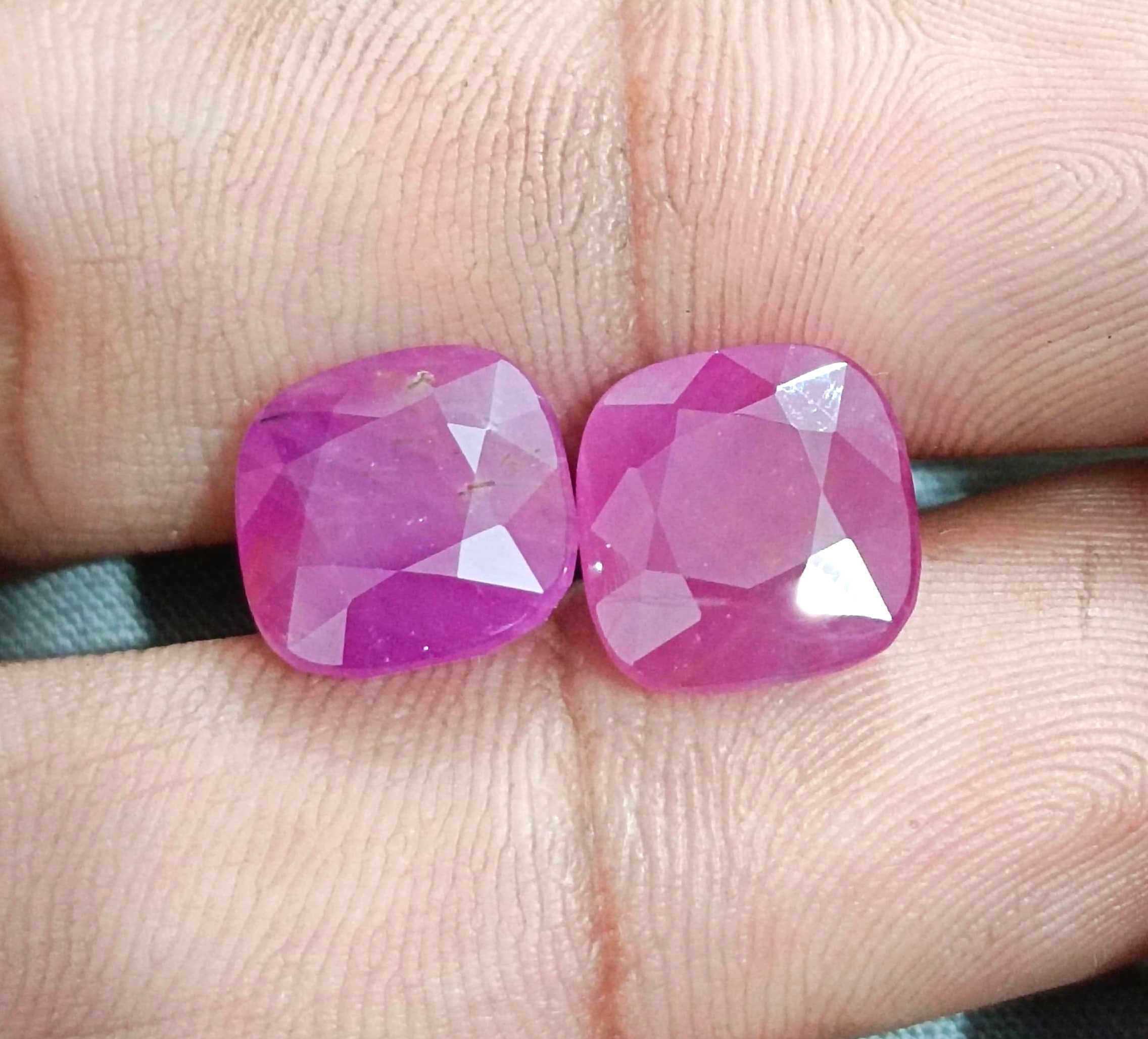 15.02ct Certified matching African ruby pair cushion cut purplish red stones